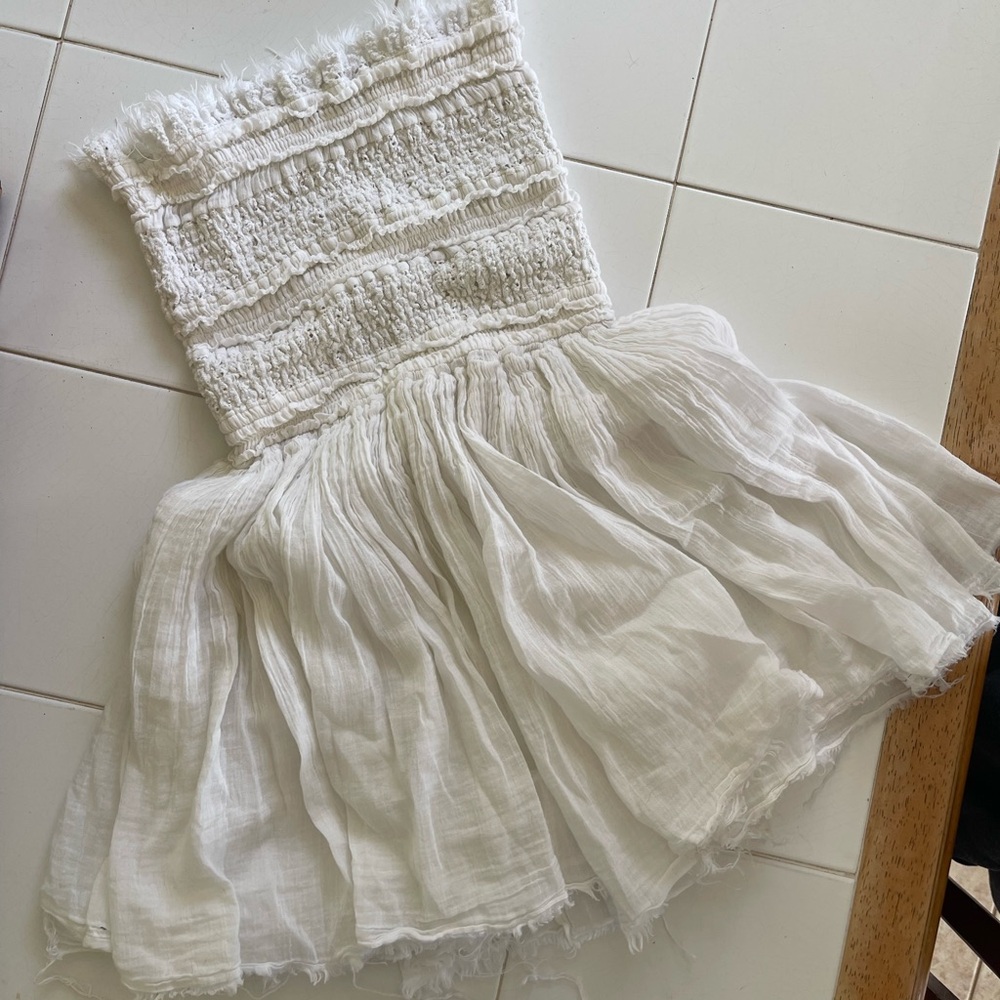 SOLD Free people White Strapless Smocked mini Dress